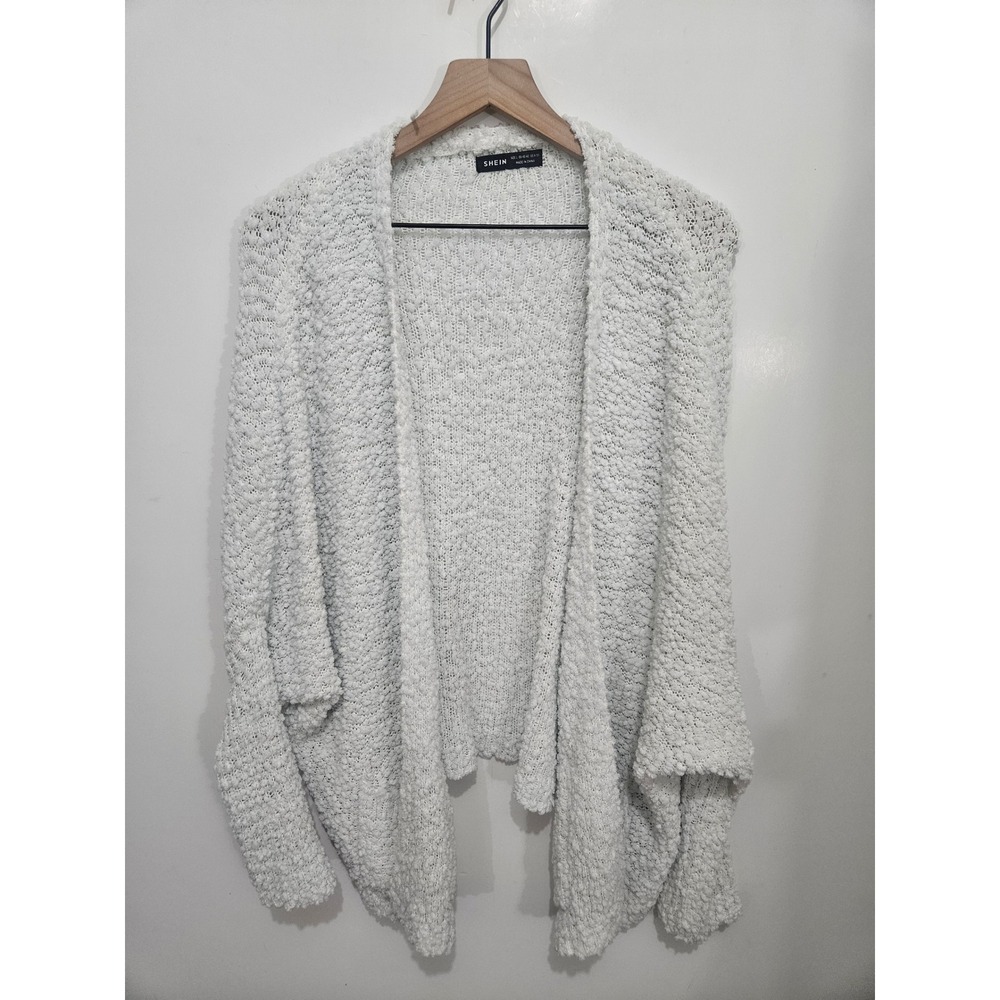 SHEIN White Popcorn Knit Open Front Cardigan Batwing Sleeve Large swouter
